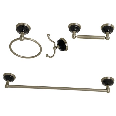 Kingston Brass BAK9112478BN Water Onyx 4-Piece Bathroom Accessory Set, Brushed Nickel BAK9112478BN